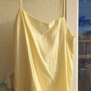 Yellow Linen And Cotton Bubble Mini Dress With Spaghetti Straps